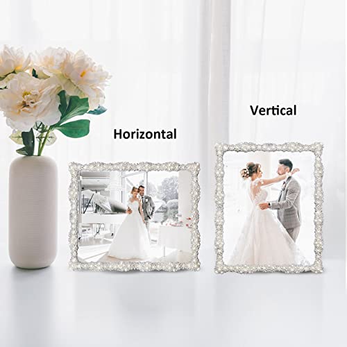 8×10-Picture-Frame-with-Pearl-for-Wedding-Silver-Plated-with-High-Definition-Glass-Photo-Frames-with-Rhinestones-Horizontal-and-Vertical-Decor-Tabletop-Display-Real-Glass 8×10 Picture Frame with Pearl for Wedding Silver Plated with High Definition Glass Photo Frames with Rhinestones Horizontal and Vertical Decor Tabletop Display Real Glass
