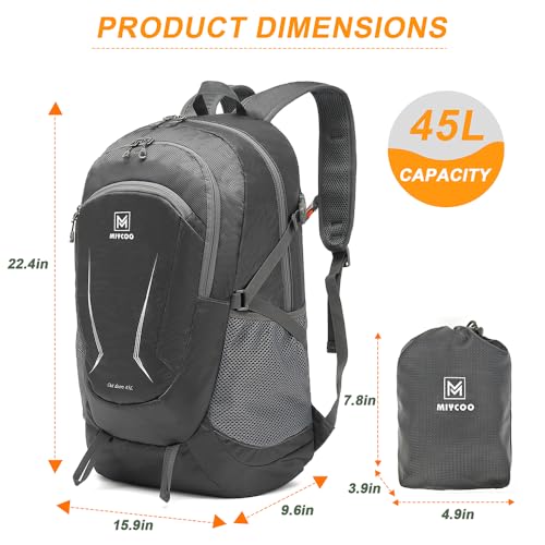 Lightweight Backpack for Men Women Foldable Packable Hiking Travel Backpack Outdoor Camping Waterproof Daypack 45L Grey4