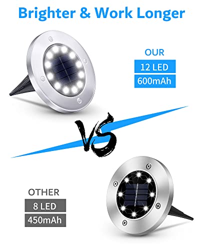 Biling Solar Outdoor Lights 12 Packs, Bright 12 Leds Solar Ground Lights Waterproof, Flat Pathway Lights Solar Powered For Yard Walkway Garden Driveway (White) #TOP1