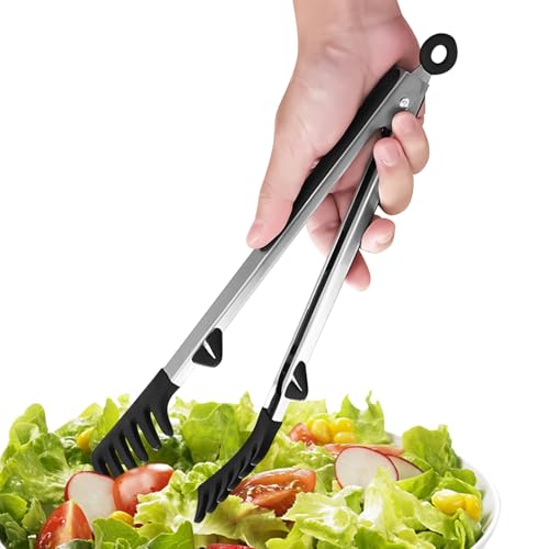 Pinzas para servir pasta, clip de fideos para restaurante, bufé y cocina al aire libre, silicona con mango inoxidable, borde dentado, preparación de alimentos para hornear, comidas de campamento