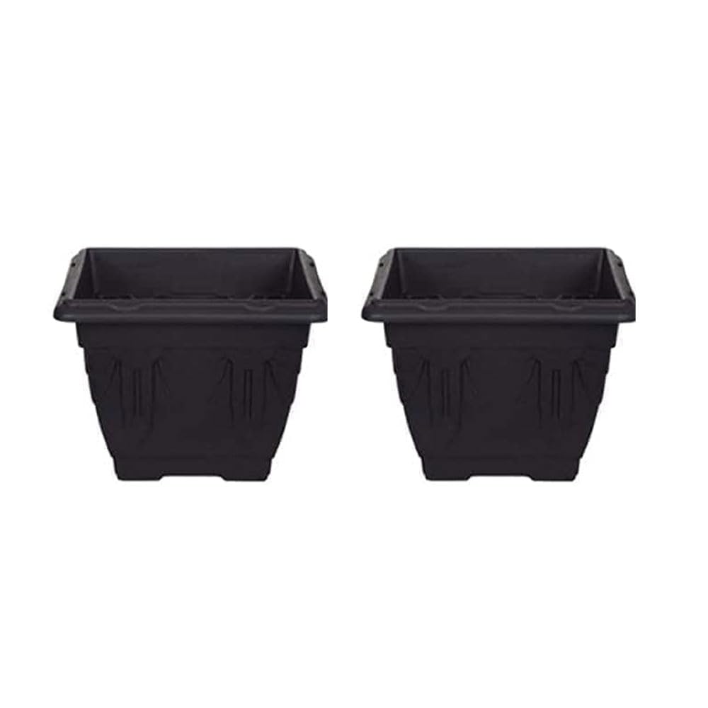 shopior Square Planters for Indoor & Outdoor Spaces| 38cm Large Plastic Garden Flowers, Herbs, and Decorative Plant Pots- Patio or Home Decor | Durable Garden Planters for Flowers & Plants (2, Black)