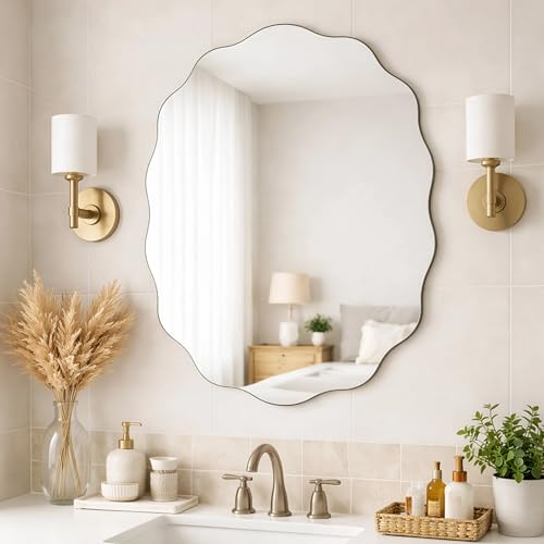 Image of Rousrie Frameless Wall Mirror for Bathroom, Glass, Modern, Clear, Rectangle, 60 x 45 Centimeters, Wall Mount (1, Unique)