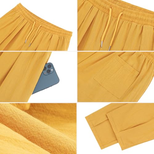 ESTAMICO Men's Cotton Linen Casual Yoga Pants Loose Fit Elastic Drawstring Waist Summer Beach Pant3