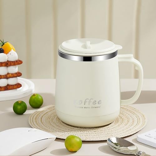 VPRO Tasse à café 350ml - Tasse à double paroi en acier inoxydable avec isolation sous vide pour café et thé avec poignée antidérapante et couvercle coulissant et grand volume (Blanc)