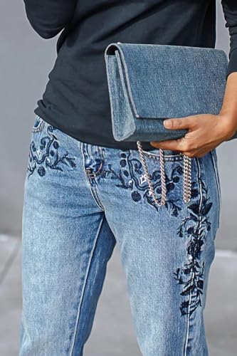 Women's Embroidered Slim Fit Jeans with Floral Patterns, Boyfriend Denim Pants3