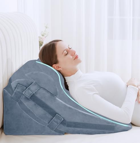 SlumbayTale Almohada de cuña de cama para dormir, almohada de cuña de espuma viscoelástica de altura ajustable de 12, 18 y 25 pulgadas para después de la cirugía, almohada de cuña 12 en 1 para reflujo