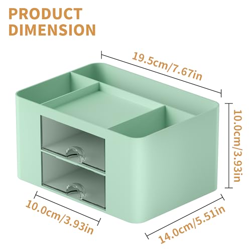Image of Marbrasse Pen Organizer with 2 Drawer, Multi-Functional Pencil Holder for Desk, Desk Organizers and Accessories with 5 Compartments + Drawer for Office Art Supplies (Green)