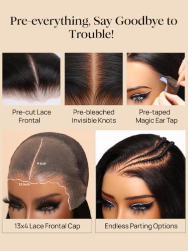 Image of Beauty Forever 13x4 Pre-Everything Lace Frontal Glueless Wig Human Hair Pre Plucked Pre Cut Black Cherry Loose Body Wave Drawstring Wig With Face Framing Layers Ready to Go Wigs 150% Density 20inch