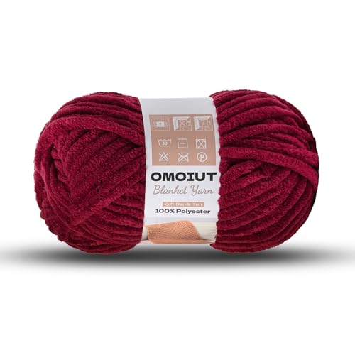 Image of Burgundy Chunky Chenille Yarn for Crocheting, Soft Baby Blanket Yarn, Chunky Knit Blanket Crochet Yarn, #7 Super Bulky, 3.5 oz /54.6 yds Fluffy Velvet Amigurumi Yarn