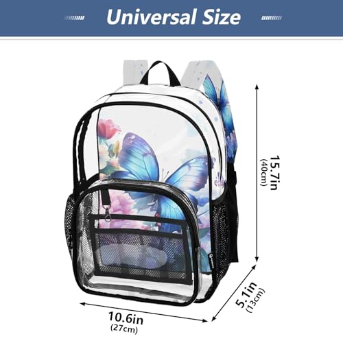 Blue Butterfly Chic Flower Clear Backpack Heavy Duty See Through Transparent PVC BookBag for Kids Boy Girl School Work4