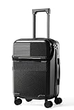 UrbanExplorer 20 Inch Carry-On Luggage with Front Opening, Cup Holder & USB Port, Lightweight ABS+PC Hardshell Spinner Suitcase, Airline Approved, 360° Wheels, Black