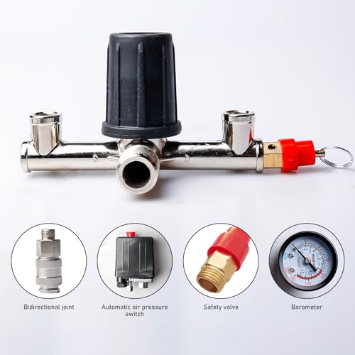 Druckregle: 220V Luftkompressor Druckschalter Kompressor mit 2 Manometer, Regler Kompressorschalter Kontrollventil, Luftkompressor Druckluft Kompressor Zubehör IP54 Druckminderer Pumpe Ersatzteile