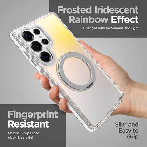 Image of Magnetic for Samsung Galaxy S25 Ultra Case with 360 Stand [Compatible with Magsafe] [Fluorescent Design] [1 Screen Protector] Slim Translucent Matte Case for Galaxy S25 Ultra 6.9 inch, White