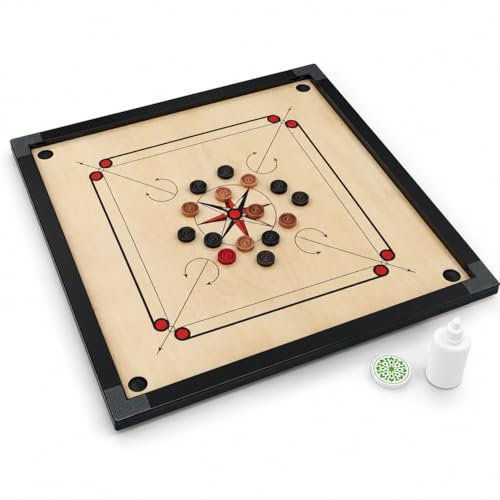 ZOPPER 35 x 35 Wooden Carrom Board Set with Carrom Men Striker and Powder Smooth Playing Surface Traditional Indoor Family Board Game for Kids and Adults