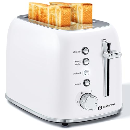 Aigostar Retro 2 Slice Toaster - Stainless Steel, Extra Wide Slots, Bagel Function, Cancel &...