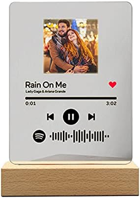 Funmii Custom Photo Keychain Personalised Gifts for Men Customised Spotify Music Plaque Glass Frame Acrylic Song Album Cover Gifts for Women Mom Dad Valentines Day Wedding Birthday