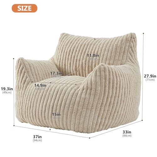 Image of Giant Bean Bag Chairs for Adults Teens with Filling Large Fluffy Bean Bag Chair with Armrests Plush Comfy BeanBag Couch Sofa Chair for Bedroom Living Room Reading
