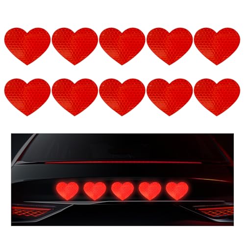 Image of 10PCS Vinyl Decal for Cars, High Intensity Reflective Sticker Night Safety Sign Bumper Decals, Waterproof Grid Vinyl Stickers Scratch Cover for Auto Window Laptop (Heart, Red)