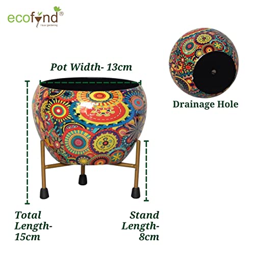 ecofynd 5 inches, Lio Designer Metal Planter Pot with Stand, Modern Style Planter Set, Indoor Outdoor Home Decor Item for Garden Plants Flower, Balcony, Living Room, Garden, Bedroom (Pack of 2)