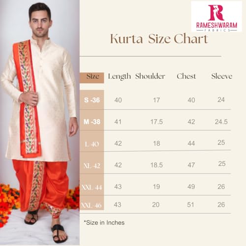 Image of Rameshwaram Fabrics Men's Sherwani Style Dhoti Kurta Set with Angavastram | Traditional Indian Groom Dress | Ethnic Kurta Set for Wedding, Engagement, Festival