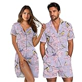 Liuqpwys Cherry Blossom Bird His and Hers Pajamas Sets Fashion Elegant Couple Pajamas Set for Home All-day Comfort Front Placket Daily Home Wear for Women and Men Casual