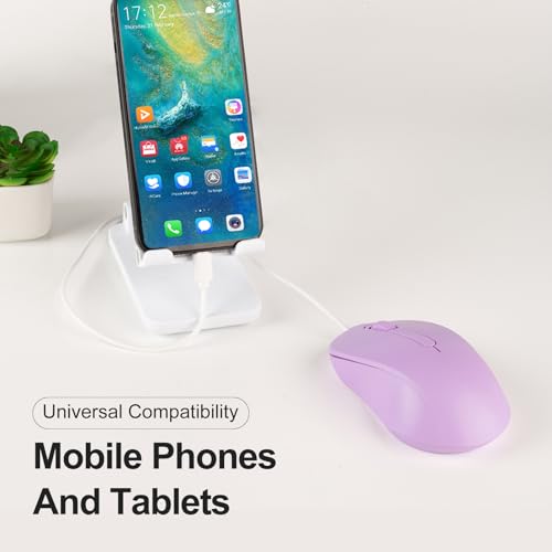 Ratón con cable tipo C ergonómico para evitar dolores de muñeca en portátiles morado 4
