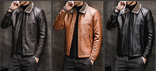 Mens Classic Faux Leather Jacket Men Black Vintage Leather Coat Fur Collar Classic Pu Coat Size M-4XL3