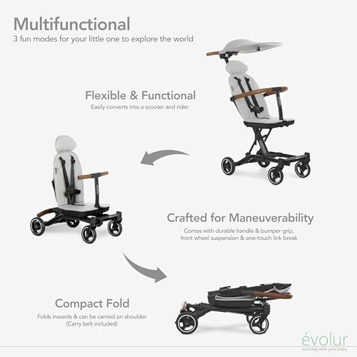 Image of evolur Cruise Rider Stroller with Canopy, Lightweight Umbrella Stroller with Compact Fold, Easy to Carry Travel Stroller - Koala Gray