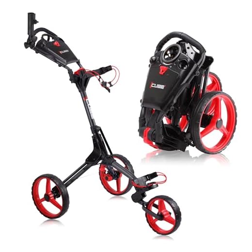 Cube CART 3 Wheel Push Pull Golf CART - Two Step Open/Close - Smallest Folding Lightweight Golf CART in The World - Choose Color! (Charcoal/Red)