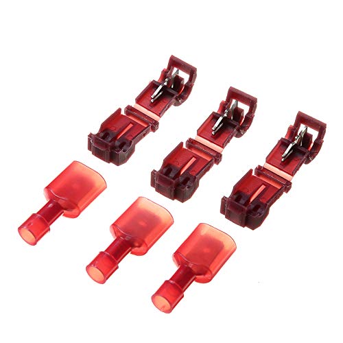 100 terminales de crimpado aislados en T rojos/macho, 0,5-1,5 mm2, conectores de terminal de cable de empalme rápido, combo de 22-18 AWG