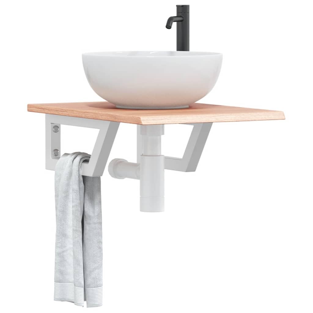 Tapa para lavabo de 40 x 60 cm, madera maciza de roble con soportes de acero blanco, diseño moderno, robusto y duradero, para baño, invitados, inodoro y baños pequeños