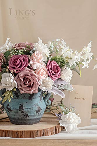 Ling's Moment Roses Artificial Flowers 25Pcs Realistic Mauve Roses With Stem For Diy Wedding Centerpieces Bouquets Arrangements Flower Decorations #TOP3