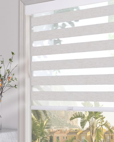 Image of Persilux Cordless Zebra Blinds for Indoor Windows, Light Filtering Sheer Shades, Upgraded Cassette, Dual Layers Light Control for Day and Night for Office, Easy to Install (32 inch Wx72 H, Linen Cream)