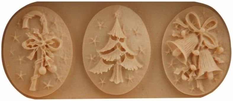 Christmas Silicone Fondant & Chocolate Mold – 3 Cavities Bells, Tree & Gingerbread Man Design for Candy, Cake, Ice & DIY Crafts