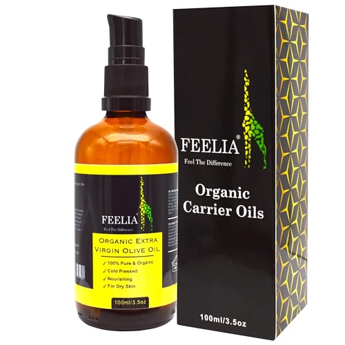 Feelia - Organic Extra Virgin Olive Oil - Cold Pressed, Rich in Vitamin E, Anti-oxidants, Ideal Natural Balm 100% Pure & Organic