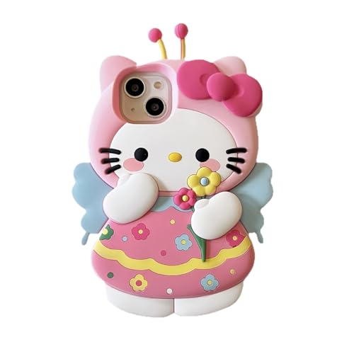iPhone15 用 ケース サンリオ フラワーハニー立体キティフルカバーレンズシリコン素材耐衝撃・防指紋・放熱日韓風・インスタ映えアニメ・可愛いピンク・おしゃれ・流行