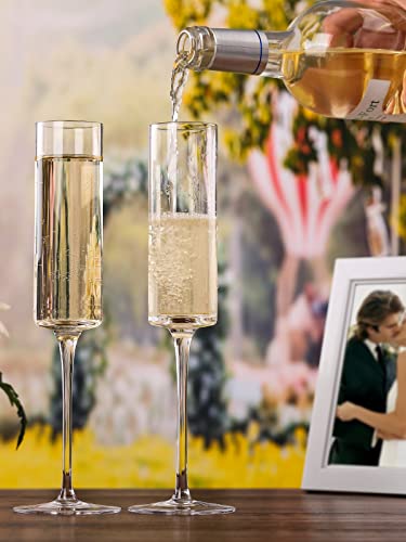 Physkoa Square Champagne Flutes Set Of 6- Edgy Champagne Glasses,Hand Blown Crystal Champagne Flutes Glass,Perfect Champagne Gifts For Wedding,Engagement,Birthday,6 Oz #TOP1