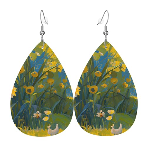 Pendientes Cuero Para Mujeres Flower Dorada Flowereciente Colgante Oreja Decoración De Disfraces Divertidos Pendientes De Cuero De Imitación, Para Aniversario, Fiesta, Mujeres