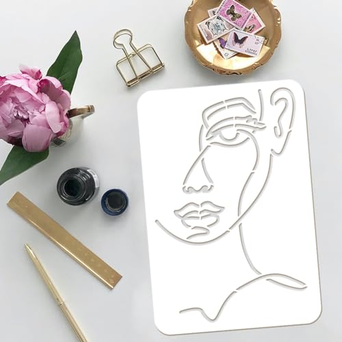 FINGERINSPIRE 9PCS Lady Line Art Painting Stencil 21x29.7cm Woman Face Painting Template Minimalist Line Facial Features Stencil Character Theme Craft for Wall Wood Furniture - Image 3
