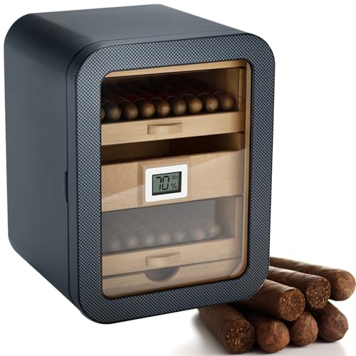 New Electric Ciagr Humidor Cabinet, Humidity & Temp Control Electric Humidors for Cigars, 110 Counts, Cigar Humidors with Spanish Cedar Drawer Shelves, Gifts for Men(Gray,WithoutSkylight)