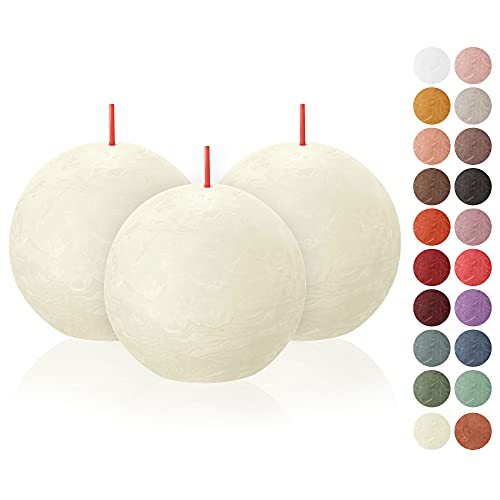 BOLSIUS 3 Pack Ivory Rustic Ball Ball Pillar Candles - 3 Inch - Premium European Quality - Natural Eco-Friendly Plant-Based Wax - Unscented Dripless Smokeless 25 Hour Party Décor and Wedding Candles