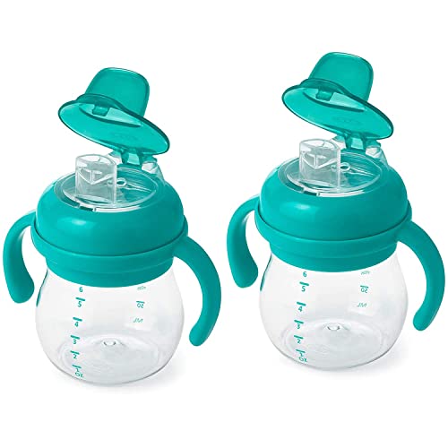 Image of OXO Tot Transitions Soft Spout Sippy Cup with Removable Handles, Teal, 6 Ounce (2 Pack)