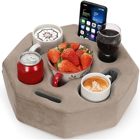 Couch Cup Holder Pillow,Sofa Cup Holder,Couch Drink Holder,Octagon Couch Caddy with Cup Holder for Coffee Cup,Phone,Remote,Couch Cup Holder Tray for Bed,Car,Sofa,Table,Couch Accessories Cover