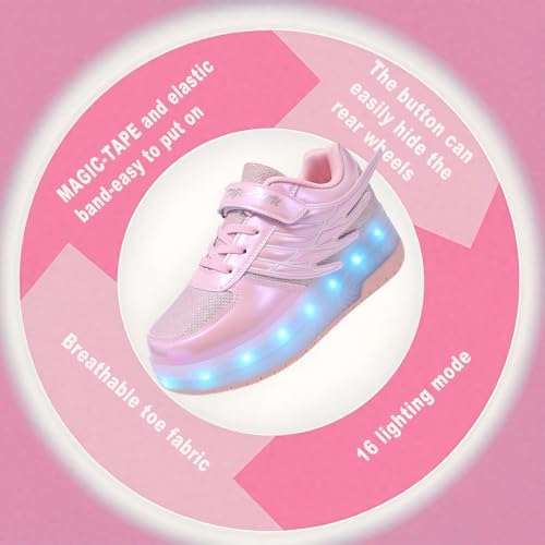 Ehauuo Unisex Roller Shoes Kids Sparkling Wheels Shoes Girls Light up Roller Skates Sneakers Boys Rechargeable Flashing Sneakers for Gift3