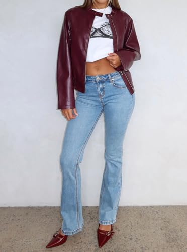 Image of Women's Stretch Low Rise Double Button Elastic Skinny Vintage Flare Jeans