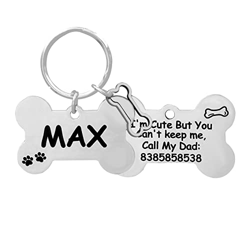 Image of Jypr Customized Product's Pet Id Tag Personalize Black Engraved Name Collar Tag For Your Loving Pet Dog, Cat, Puppy, Horse (Bone Shape 2 Mm Thick Tag With Little Bone Charm), 1 Label