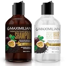 Maximilian Passion Fruit Black Seed Oil Curly Hair Shampoo and Conditioner Set- Extra Volumizing, Strengthing, Moisturizing, Hydration and Shine - Sulfate Paraben Free - 2 x 16.9 Fl Oz / 500mL