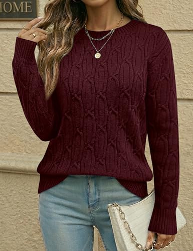 LaGracia Sweaters for Women Long Sleeve Crewneck 2026 Spring Fall Fahion Sweater Tops Cute Outfits Cable Knit Sweater Pullover Winter Trendy Clothes Burgundy 2XL — view 2