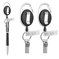 Cheynn 2 Stück Einziehbarer Stifthalter, Universeller Stiftschlaufe zum Ziehen mit Ausweishalter & Gürtelclip Robuster Stift Halter Metall Bleistifthalter für Arbeiter Krankenschwestern Kellner