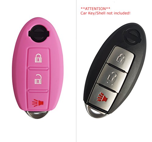 Funda de silicona de CK+ para llave de Nissan Qashqai X-Trail. Funda sin llave, con 3 botones rosa